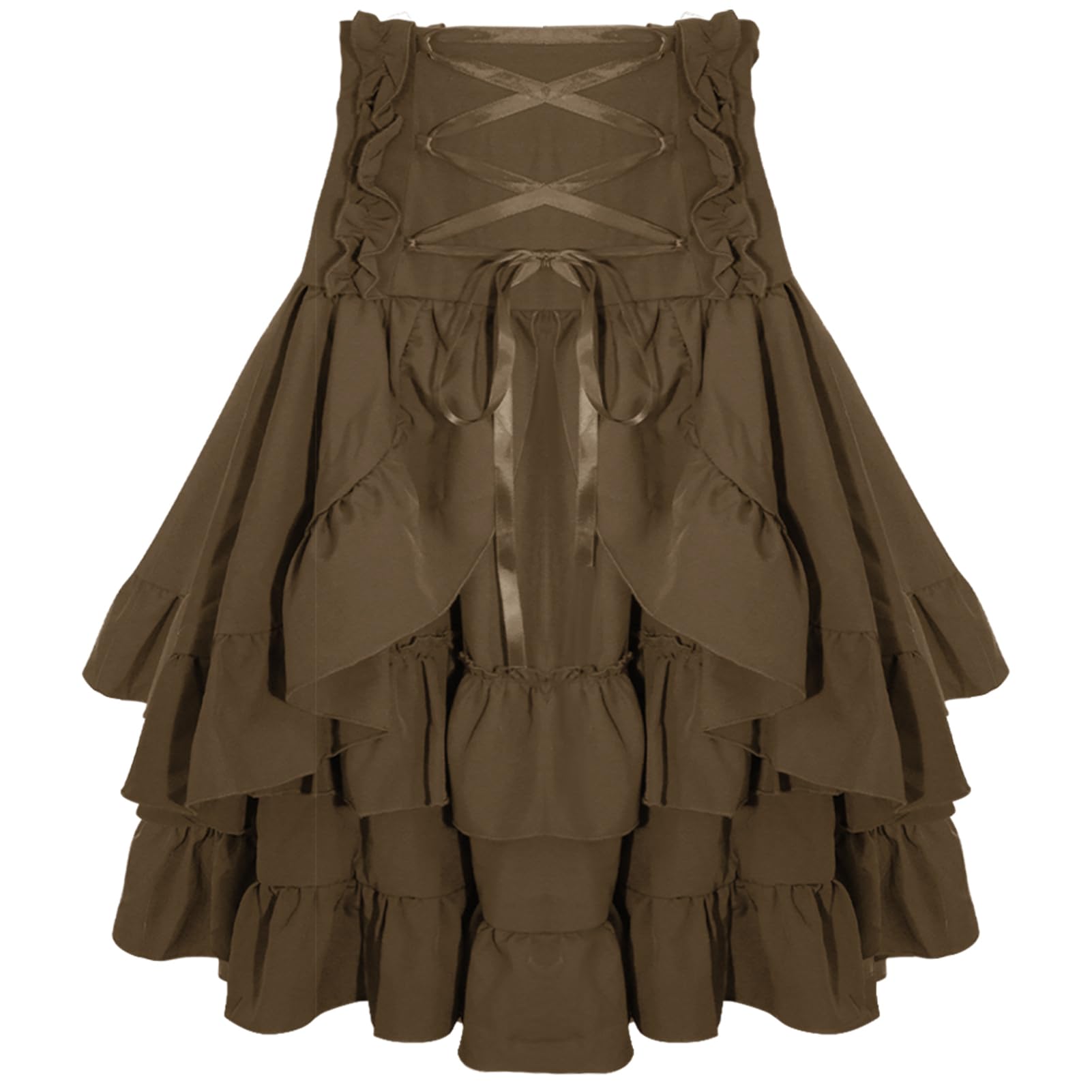 Gonna rinascimentale da donna con volant vittoriano, gotico, steampunk, linea ad A, lunga, per Halloween, cosplay, gonna, orlo in pizzo, a vita alta, linea ad A, maxi gonna da donna, A1 nero