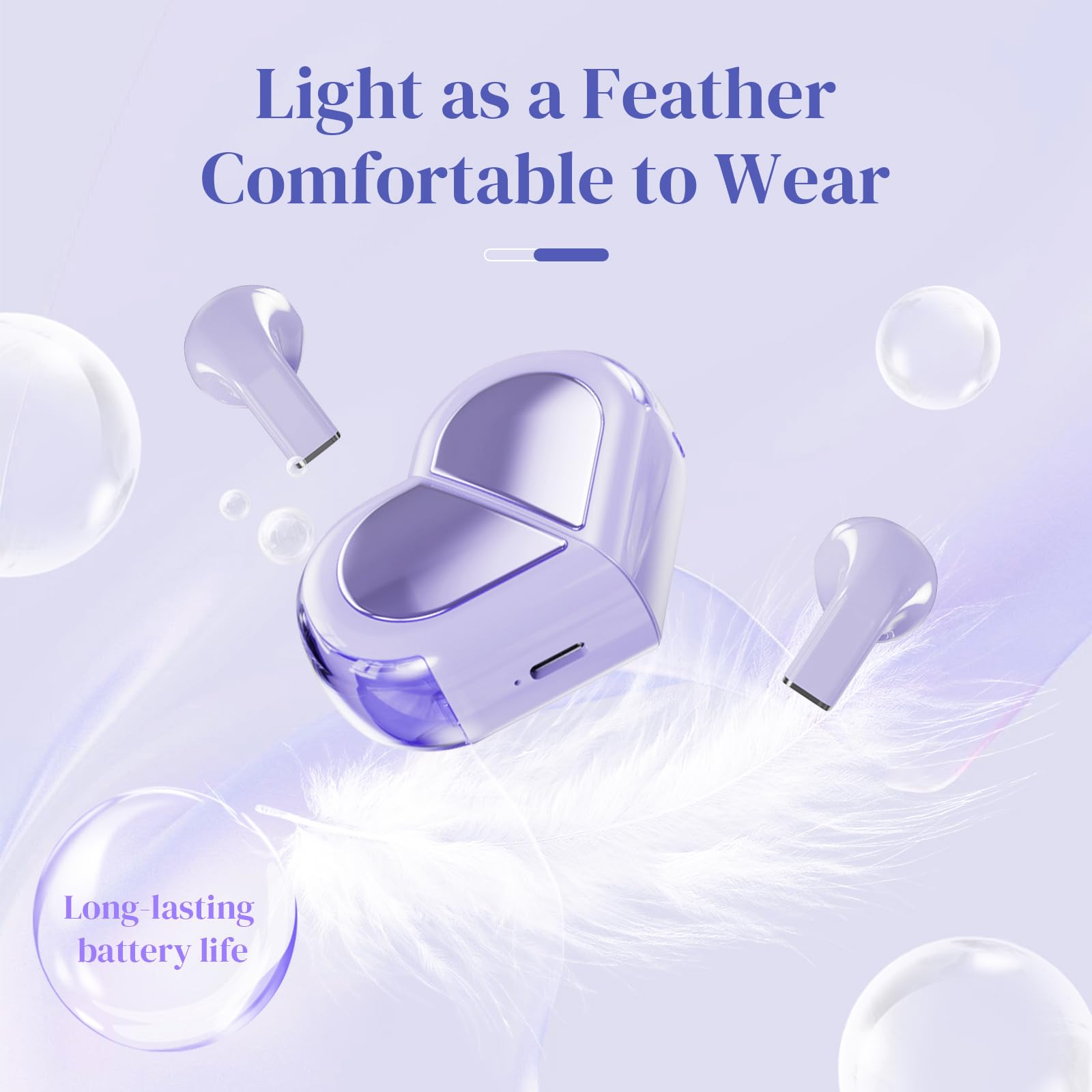 Auriculares inalámbricos de corazón morado para niñas y niños, lindos auriculares invisibles pequeños inalámbricos Bluetooth para orejas pequeñas, canales de oídos, mujeres, oro rosa, azul