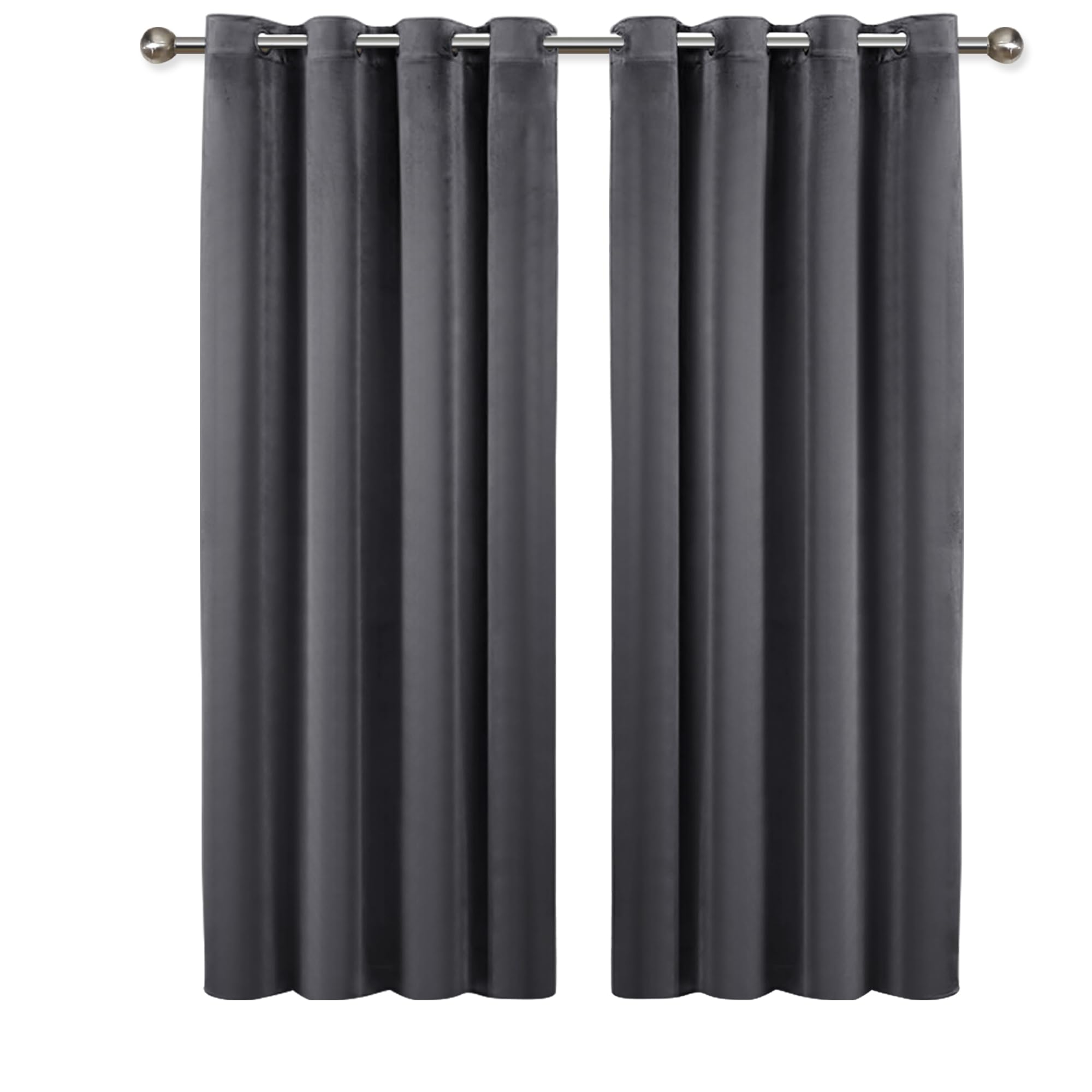 Imperial Rooms Crushed Velvet Curtains for Bedroom 66x90 Inch Charcoal Eyelet Blackout Curtains Privacy Protection Ring Top Thermal Insulated Curtain 2 Panel with Matching Tiebacks — image 1
