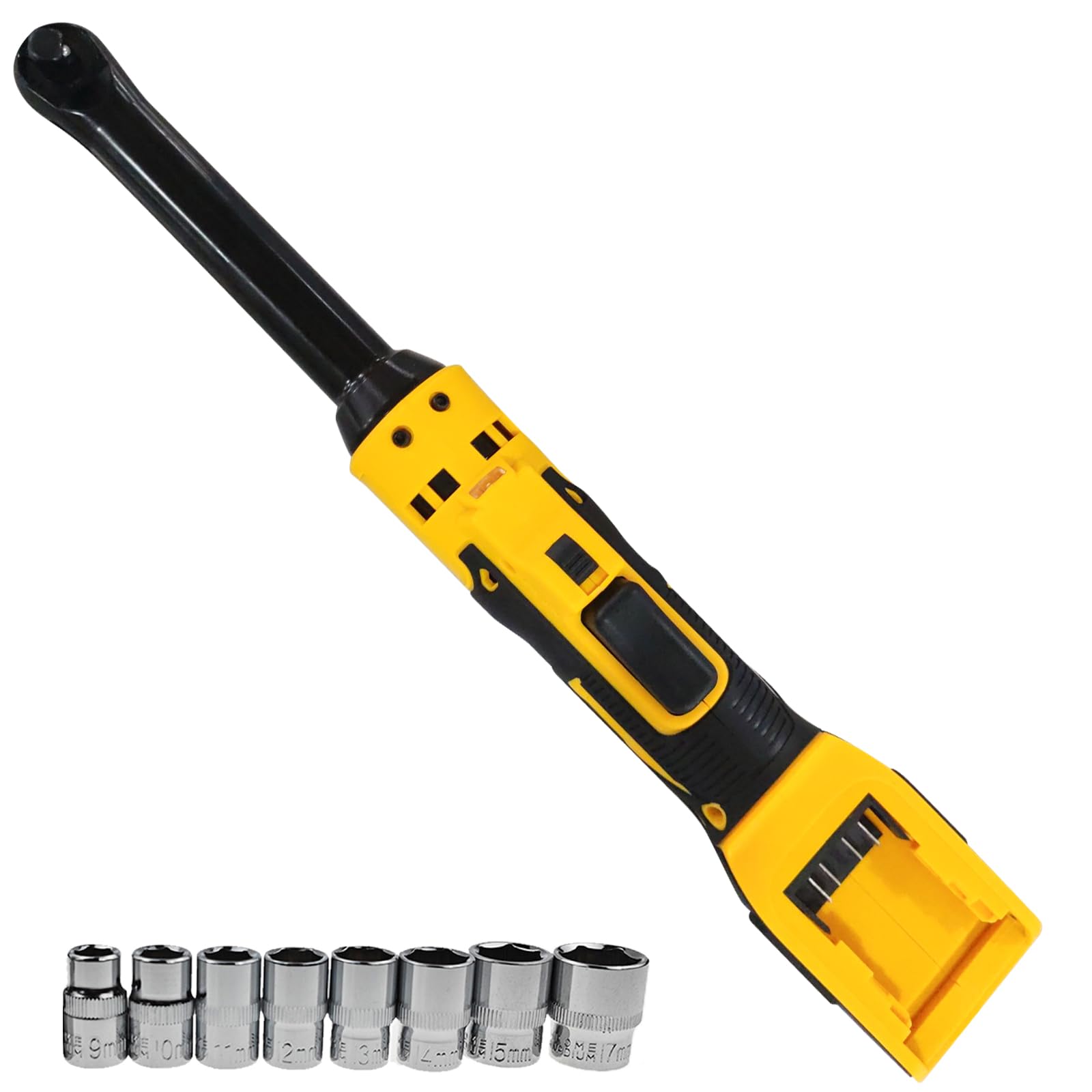Cordless Ratchet Wrench Compatible with Dewalt 18V 20V, 3/8" Electric Ratchet, 80N.m LED Light Battery Ratchet with 7 Socket,1/4" Adapter(NO Battery)