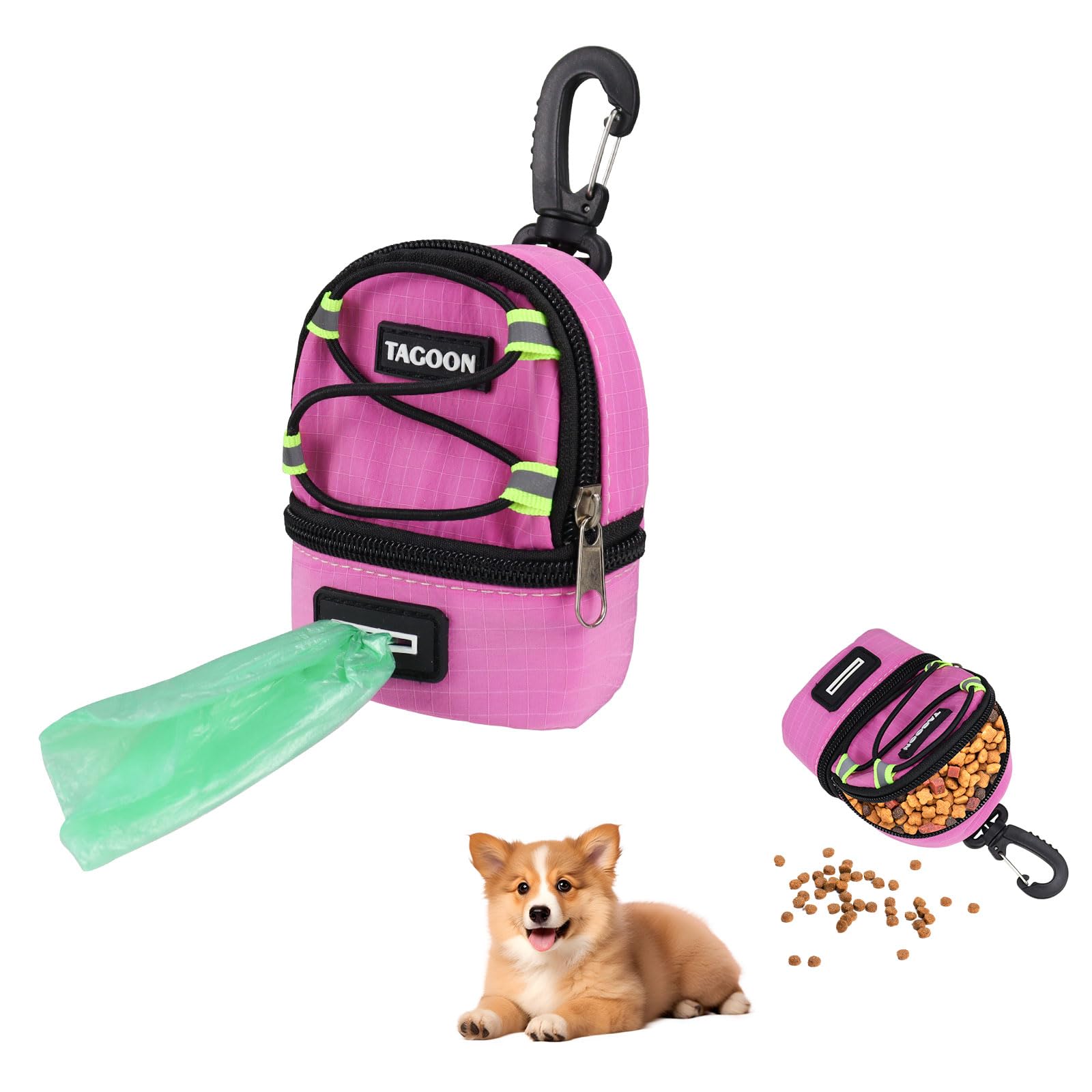 MultiValue Dog Treat Pouch with Hook, Multi-Storage Dog Training Treat Pouch with Hook and Built-in Poop Bag Dispenser Portable Treat Bag for Puppy Walking Travel (Pink)
