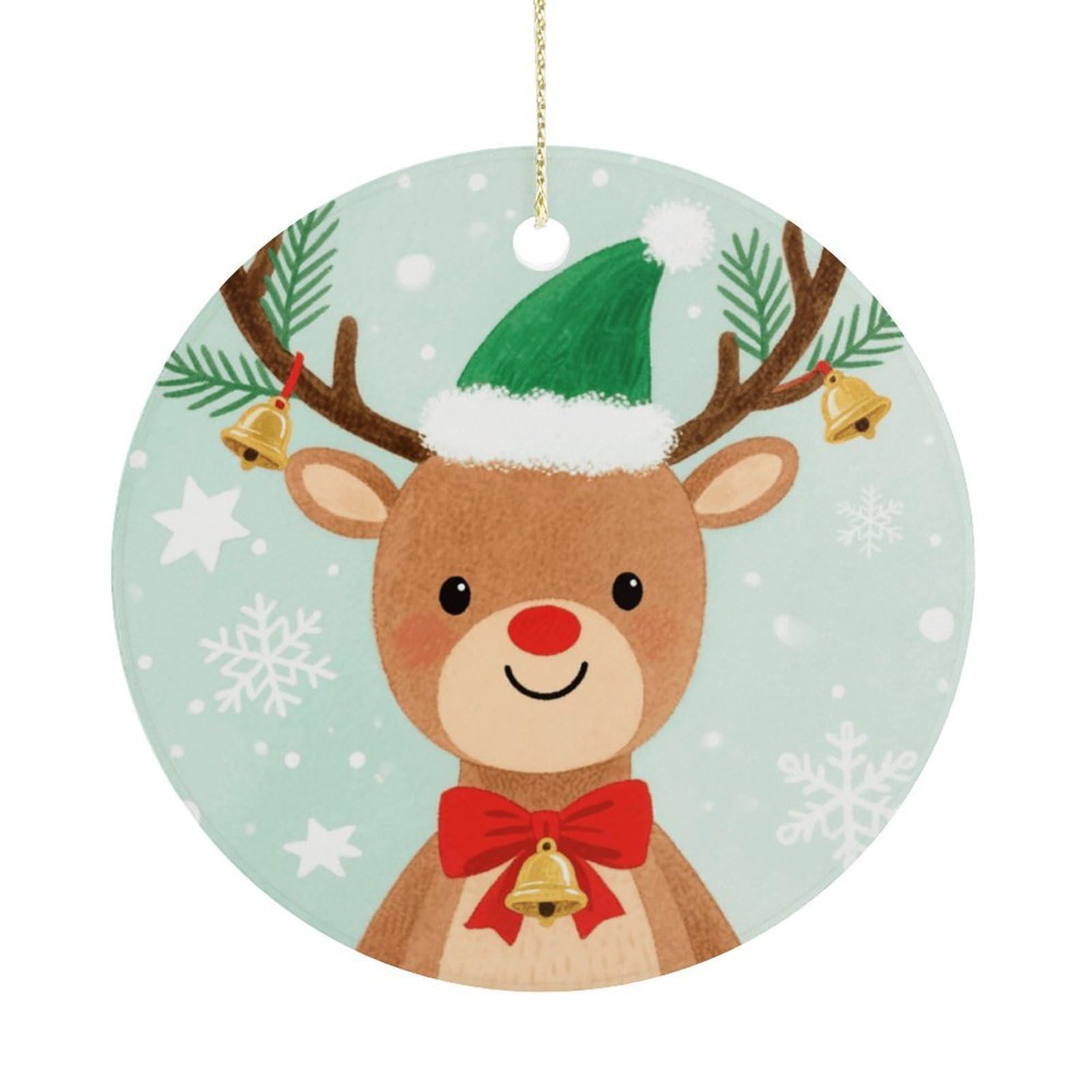 Personalized Christmas Ornaments 2025 Ceramic Hanging Christmas Deer Ornaments with Gold String Double-Sided Vintage Holiday Decorations for Tree Mantel Tabletop Xmas Party Favors