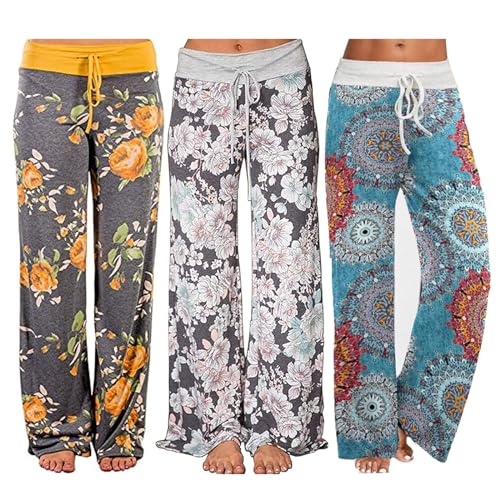 iniber Women's Comfy Pajama Pants Long Casual Drawstring Palazzo Lounge Pants Soft Wide Leg Bottoms