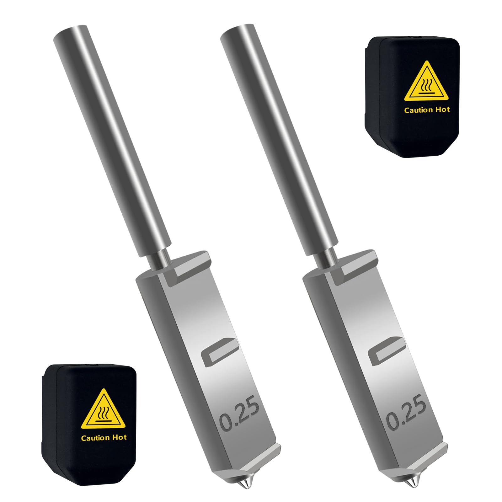 2 Stück 0.25 mm Kobra S1 Max Düsen aus gehärtetem Stahl Schnellwechsel integrierter Düse Extruder Druckkopf Set mit 2 Silikon-Schutzhüllen für Anycubic Kobra S1 Max 3D Drucker Zubehör