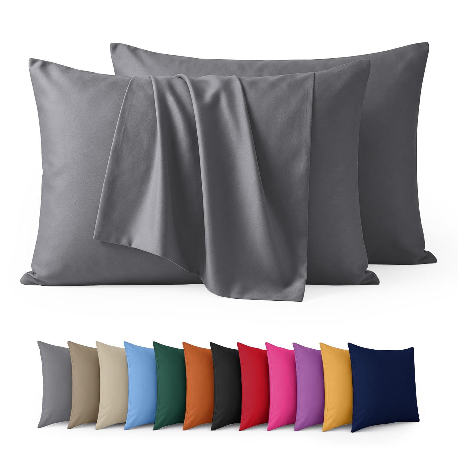 Aspire Homeware Grey Pillow Cases 2 Pack – 100% Brushed Microfiber Pillowcases Super Soft Envelope Closure Pillow Cover (50X75cm)