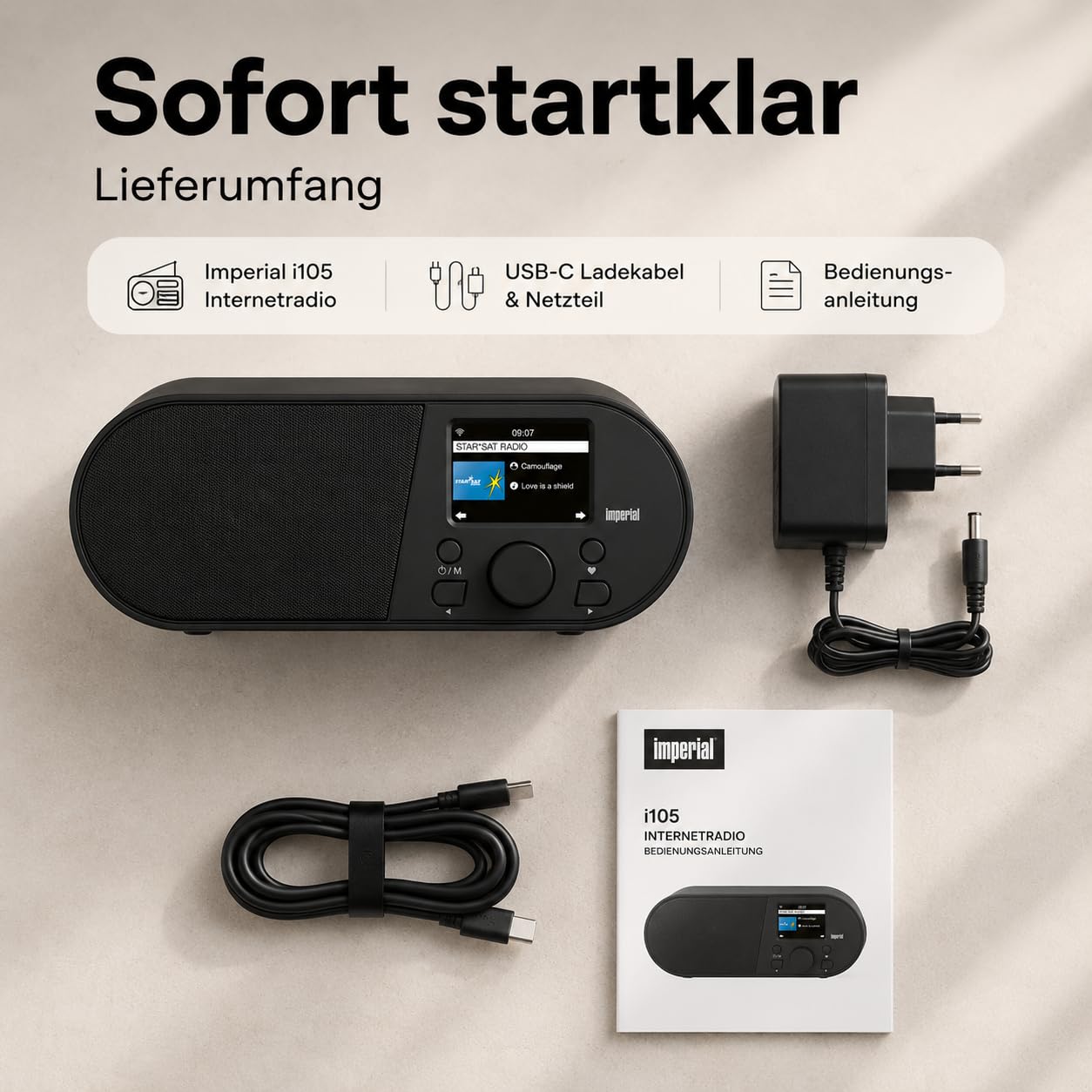 Imperial i105 Internetradio DAB Radio, DAB Plus Radio, Bluetooth, WLAN Radio(WLAN, Mediaplayer, USB, DLNA, Farbdisplay, Wecker, Appsteuerung) schwarz