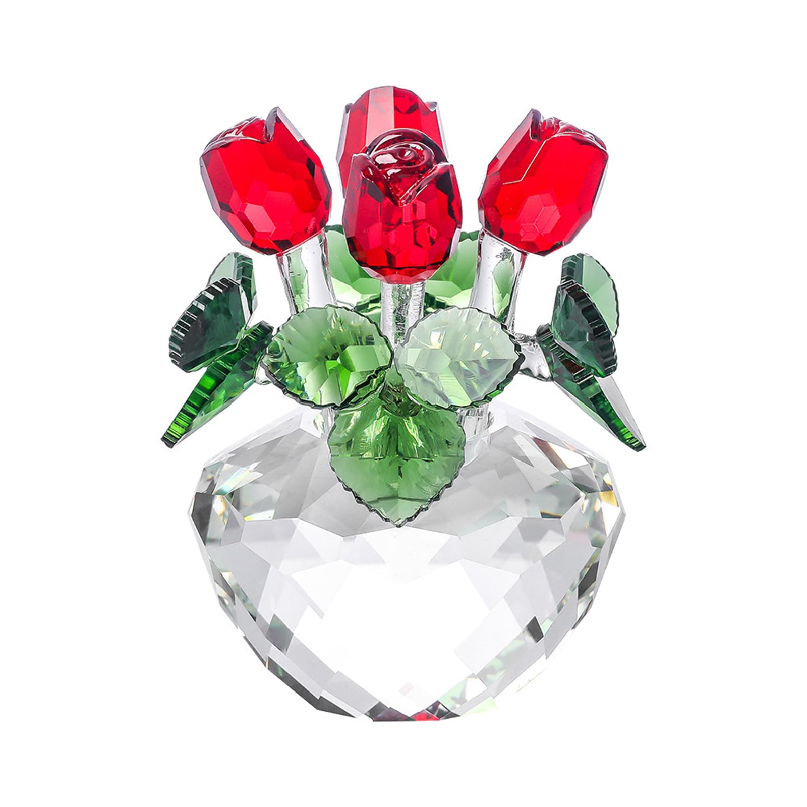 Figurine de rose rouge en cristal pour decoration de salon