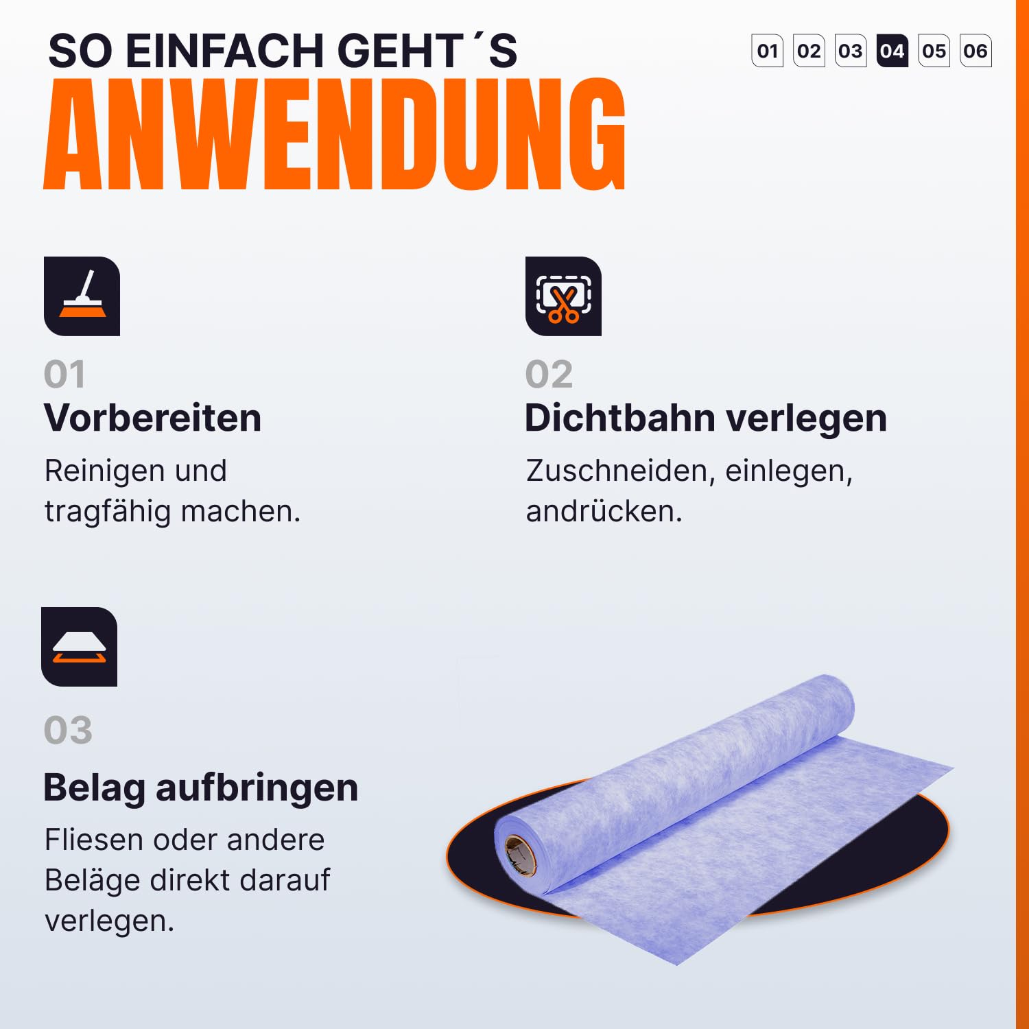 isolera Dichtbahn 30 m² – Abdichtungsbahn für Bad, Dusche, Balkon & Terrasse, vliesbeschichtet, wasserdicht & reißfest, ideal unter Fliesen & Belägen, 9000 g, Made in Germany