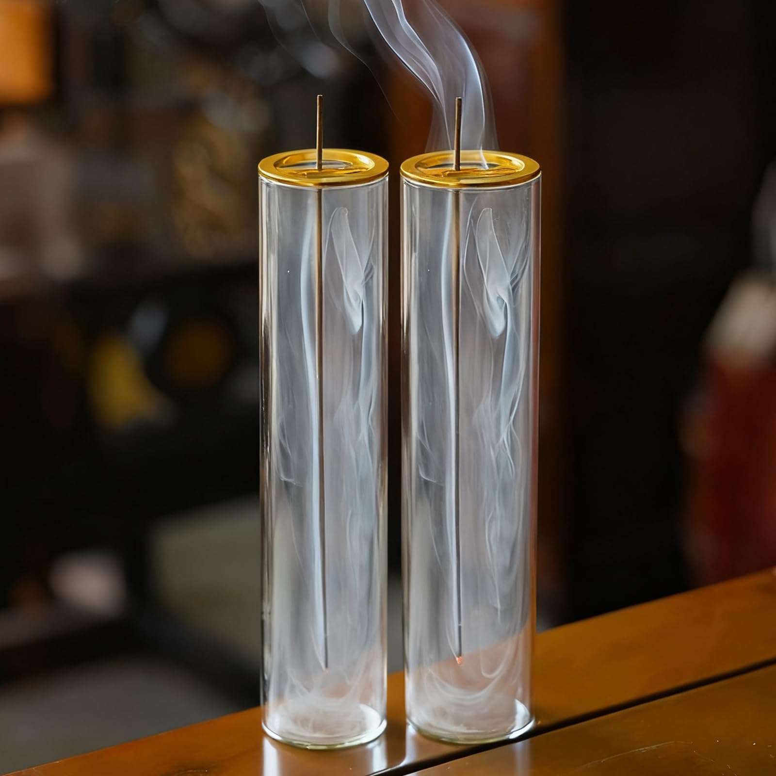 GRAMSTORMAX Incense Holder,Incense Holder for Sticks with Removable Glass Ash Catcher, for Meditation and Yoga Room (2, Golden)