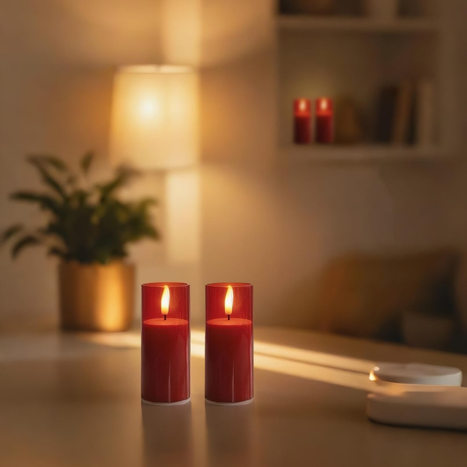 Set di 6 candele rosse senza fiamma a batteria con timer a distanza, 5 x 12,7 cm, paralumi a LED tremolanti, per San Valentino, Natale, feste, centrotavola, tavolo