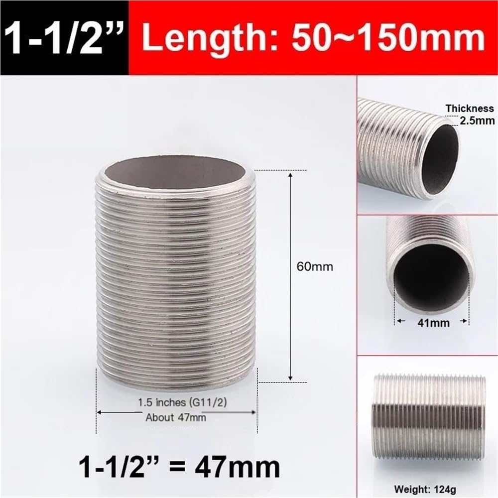 Varilla roscada macho de acero inoxidable 304, 1 pieza, extensión hueca plateada con rosca completa, longitud de 30 mm a 150 mm.(1-1/2INCHES*150MM)