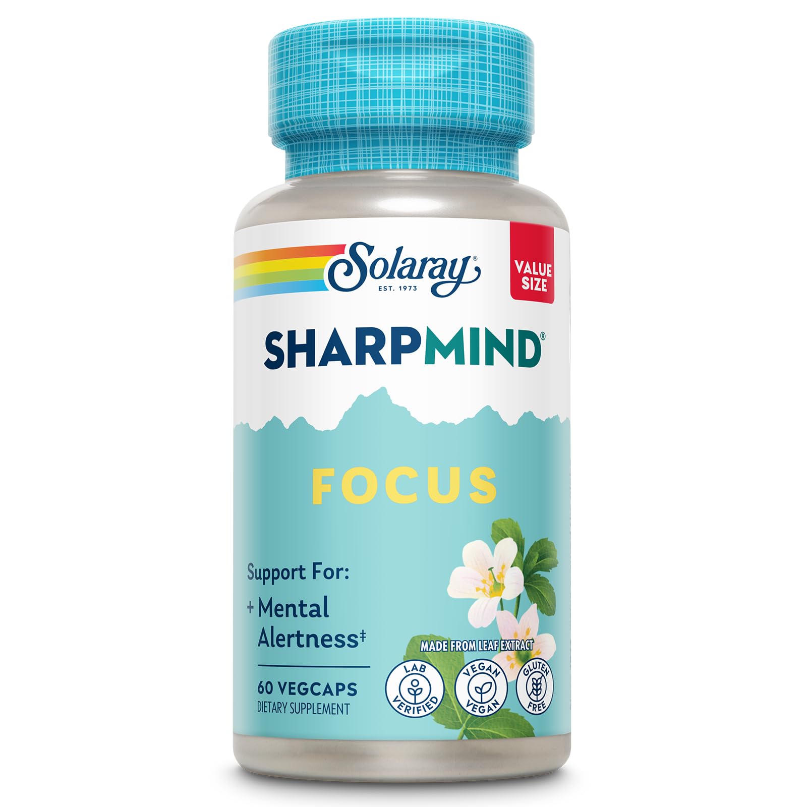SOLARAY SharpMind Focus, Mental Alertness Nootropic Supplement for Healthy Brain Fog, Cognizin Citicoline, Lions Mane Mushroom, Bacopa Monnieri, 60 Day Money Guarantee, 60 Serv 60 Veg Caps