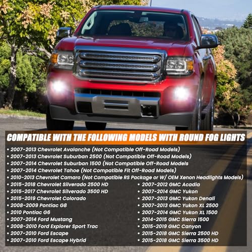Image of Upgraded 60W LED Fog Lights Assembly for 2007-2013 Chevy Avalanche Suburban GMC Acadia Ford Escape, 07-14 GMC Yukon Tahoe Mustang, 08-10 Pontiac Explorer, 15-19 Colorado Silverado Canyon Sierra