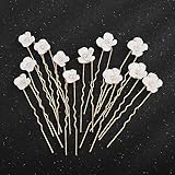 Teyglen Bride Wedding Hair Pins Flower Bridal Hair Clips Decorative Hair Jewelry Accessories Handmade Gold Silver White Flower Hair Pieces for Women Flower Girls (Pack of 12) (Gold)