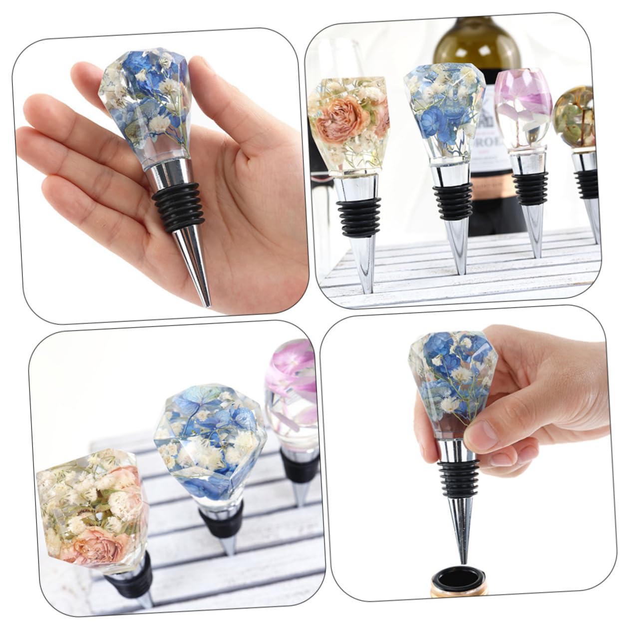 GLEAVI 2 Juegos Tapones de Vino de Silicona Manualidades DIY Accesorios de Vino Tapones Decorativos Personalizables y Decoración de Fiestas