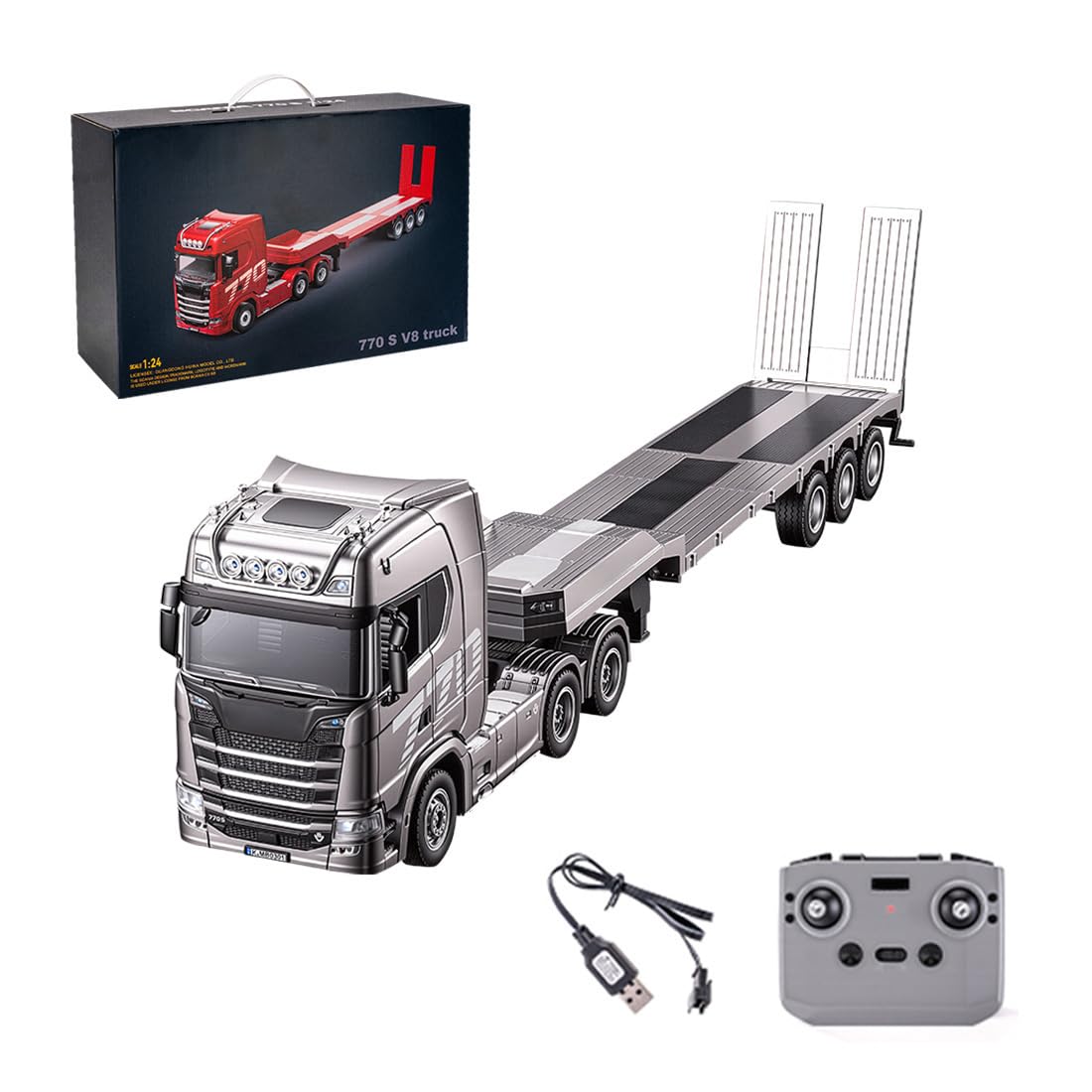 770S RC Tractor Camión con RC Remolque 1:24 Camión Coche Semi Trailer