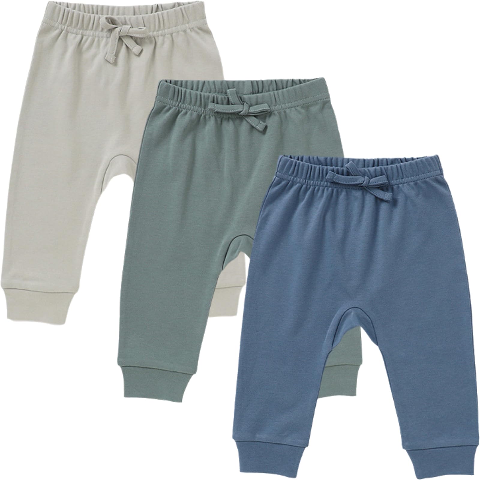 GFQLONG Baby Boy Jogger Pants Organic Cotton Infant Bottom for 0-24 Months | 100% Organic Cotton Baby Clothes,Soft,Breathable,Stretchy Baby Boy Pants,3-Pack Set with Spacious Diaper Crotch