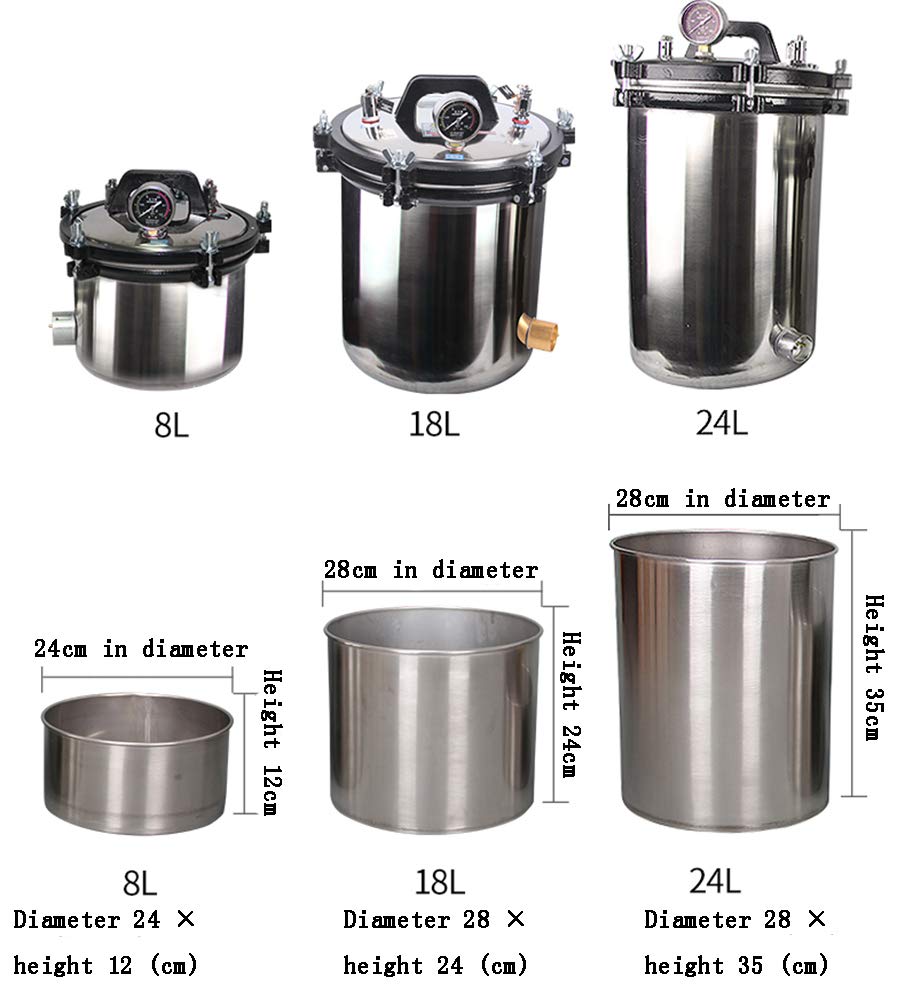 CGOLDENWALL Esterilizador de vapor de autoclave portátil Autoclave Calefacción Autoclave Eléctrica Autoclave Esterilizador de Alta Presión Esterilizador Olla (Capacidad: 18L)