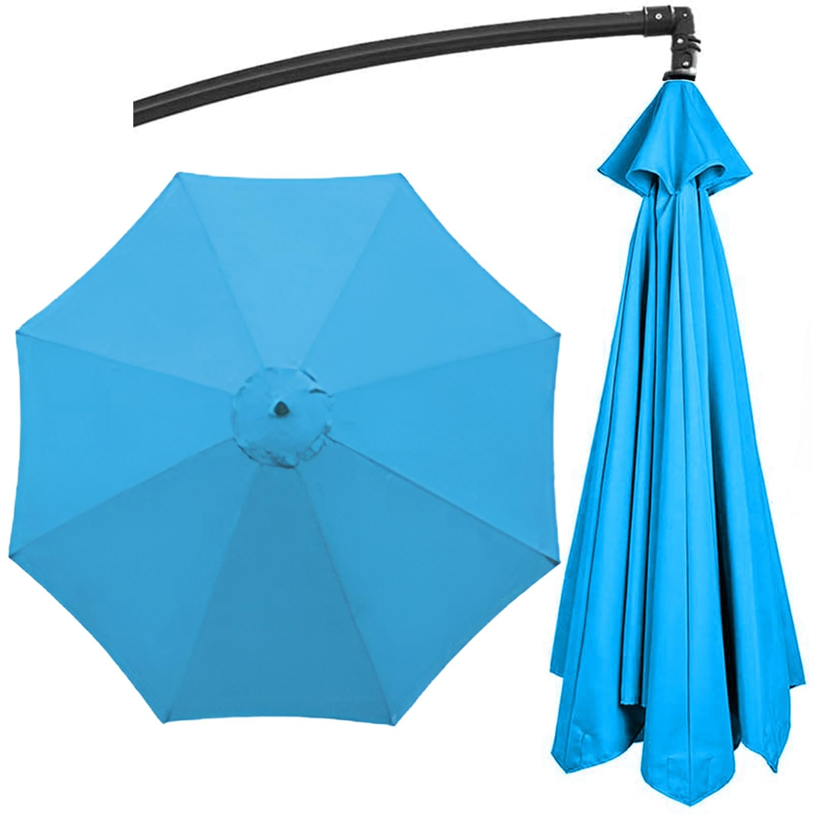 Replacement Parasol Canopy Fit 200cm/270cm/300cm+6 Arms/8 Arms Round Sun Umbrella Replacement Cloth UV50+ Washable Garden Parasol Replacement Canopy Cover(Color:Lake blue,Size:8 ribs-2.7 m/(8.8ft))
