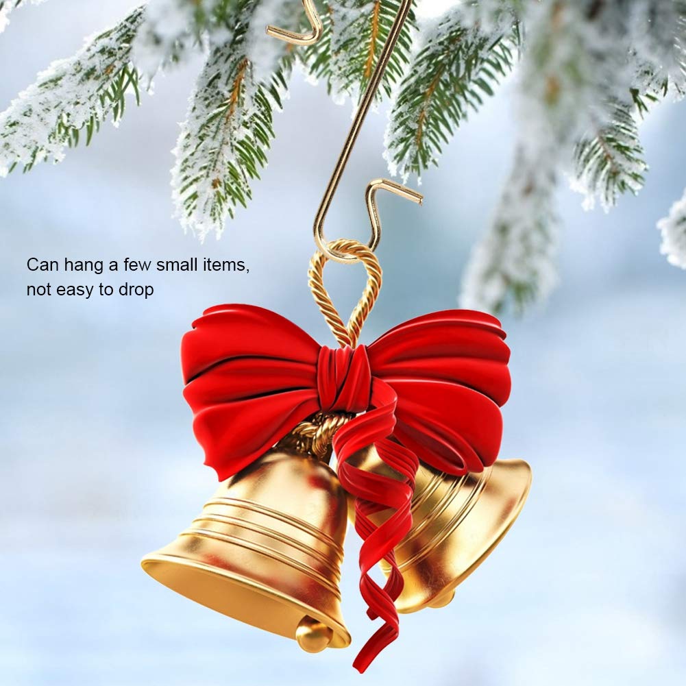 Christmas Tree Hooks, 100pcs/Pack Multi-Purpose Metal S Shape Ornament Hooks Hangers Christmas Tree Holder Decoration Accessory (Gold)