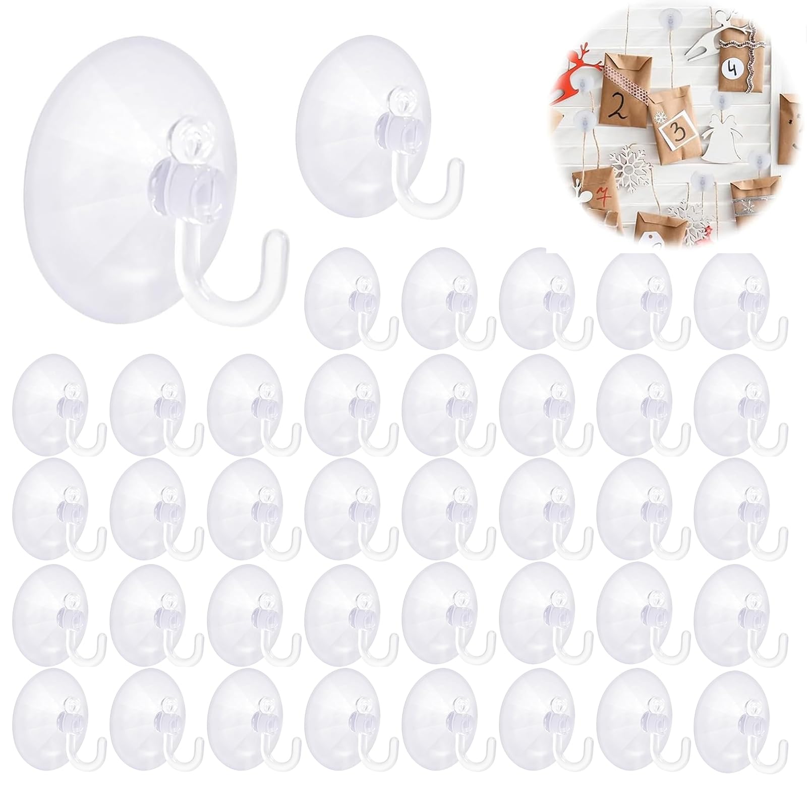 40 Ganci A Ventosa Trasparenti - Per Superfici Lisce, Portata 2 Kg, Diametro 4 Cm