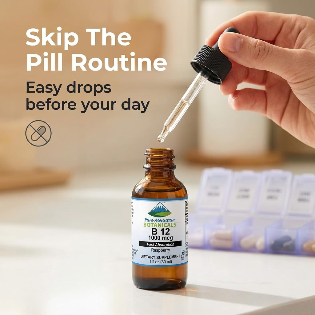 Pure Mountain Botanicals Liquid B12 Drops 1000 mcg, Raspberry, 1 fl oz — Amazon image 7