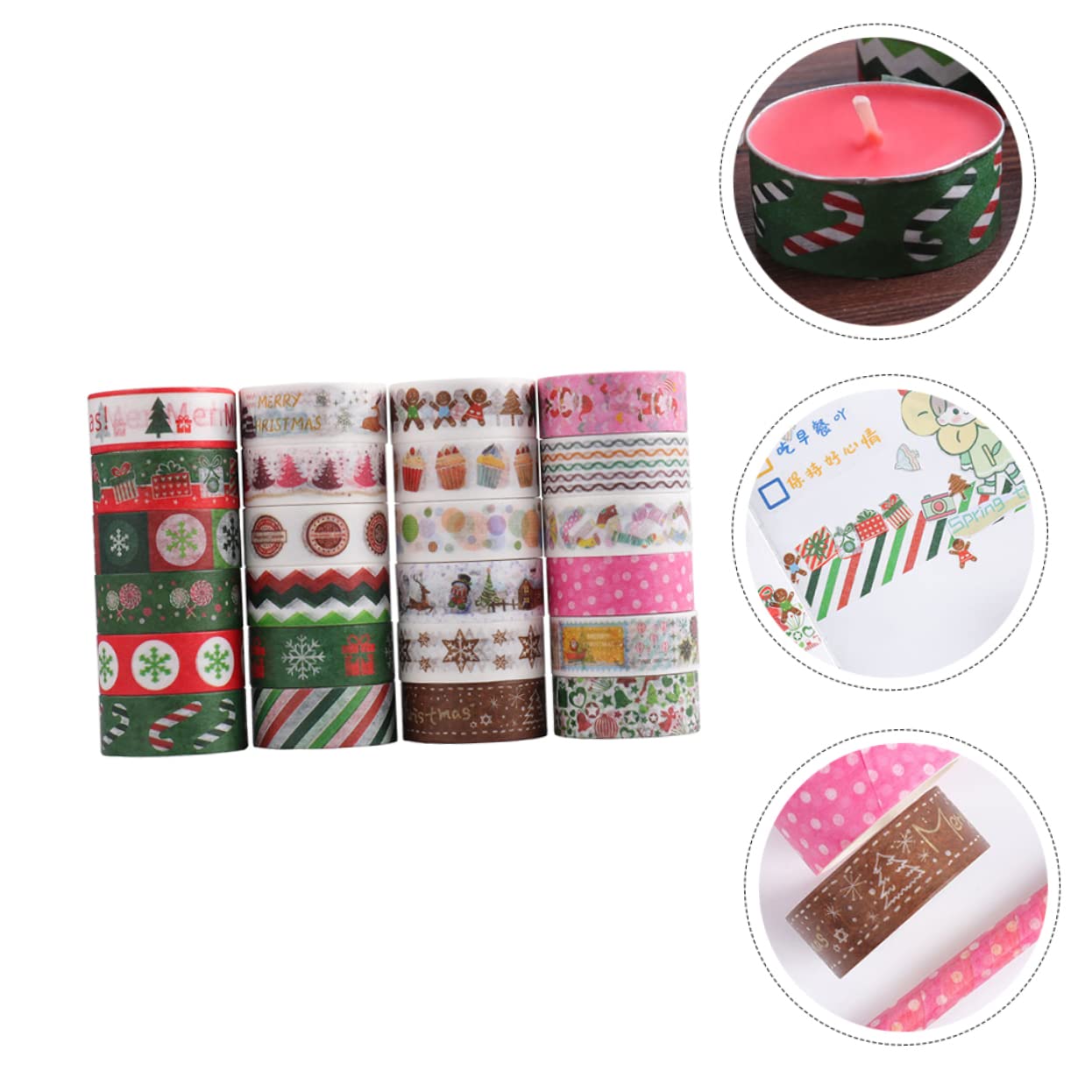 SEWACC 192rollos Cintas Decorativas De Washi para Navidad Adhesivos Temáticos para Manualidades Scrapbooking y Decoración De