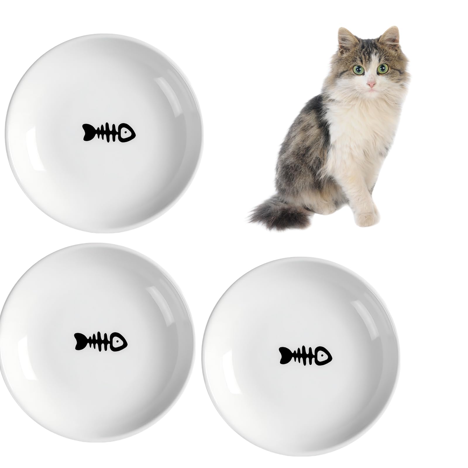 3PCS 5.9 inch Ceramic Cat Bowls,Wide Shallow Cat Dishes,Whisker-Friendly Cat Plates,Cat Food and Water Bowl for Indoor Cats,Dishwasher Safe (3 Dishes) โ image 1
