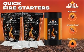100 Wax Quick Fire Lighters for Wood Burners: Individually Wrapped BURNACE Firelighter Sachets for Fire Starting & Fire Lighting Open Fires, Stoves, Firepits or Camping.