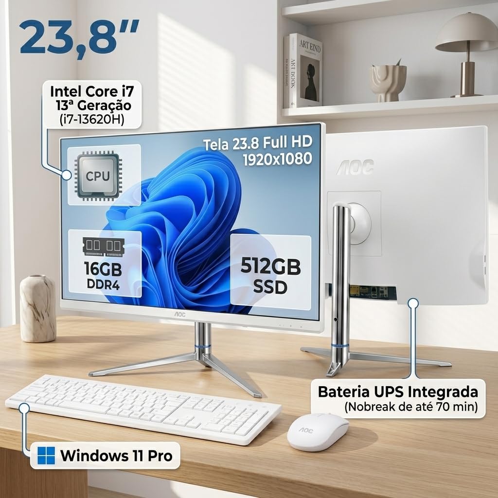 Computador All In One 23.8” Core i7 16GB RAM DDR4 SSD 512GB