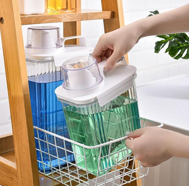 BLUE CRANE 1800ML Washing Powder Container, Clear Reusable Detergent Storage Jar, Airtight Laundry Organizer, for Bathroom Countertop, Home & Utility Room (Pack of 1) 4