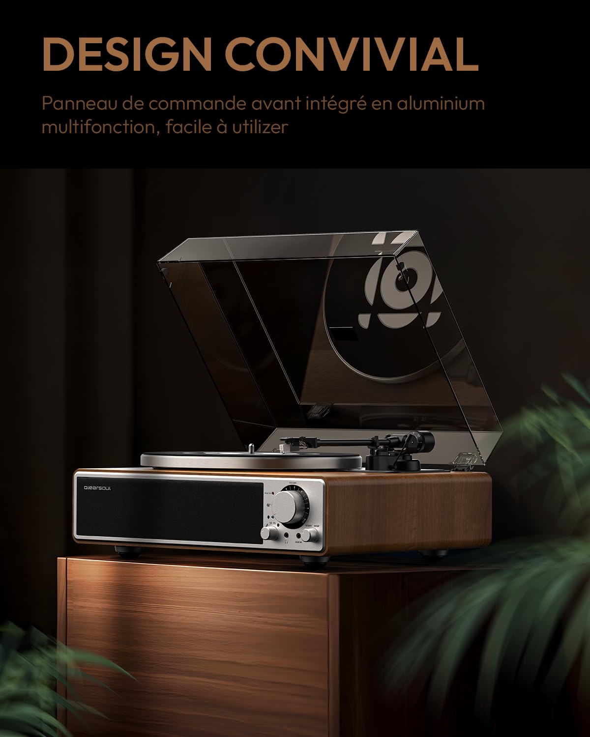 Qlearsoul One-Q Platine Vinyle Tout-en-Un avec Bluetooth 5.4, Platines HiFi avec Haut-parleurs Intégrés, Préampli Phono, Cellule AT-3600L, 33/45 RPM, Arrêt Automatique