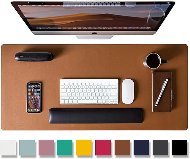 Leather Desk Pad Protector,Mouse Pad,Office Desk Mat,Non-Slip PU Leather Desk Blotter,Laptop Desk Pad,Waterproof Desk Writing Pad for Office and Home (80cm x 40cm, Brown)