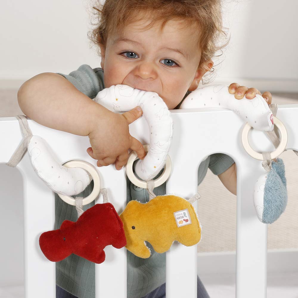 Fehn FehnNATUR 056136 Spirale d'activités en Tissu avec Fonctions d'apprentissage en Coton Biologique certifié - Favorise Les Sens de bébé à la Maison et en déplacement - pour bébé dès la Naissance