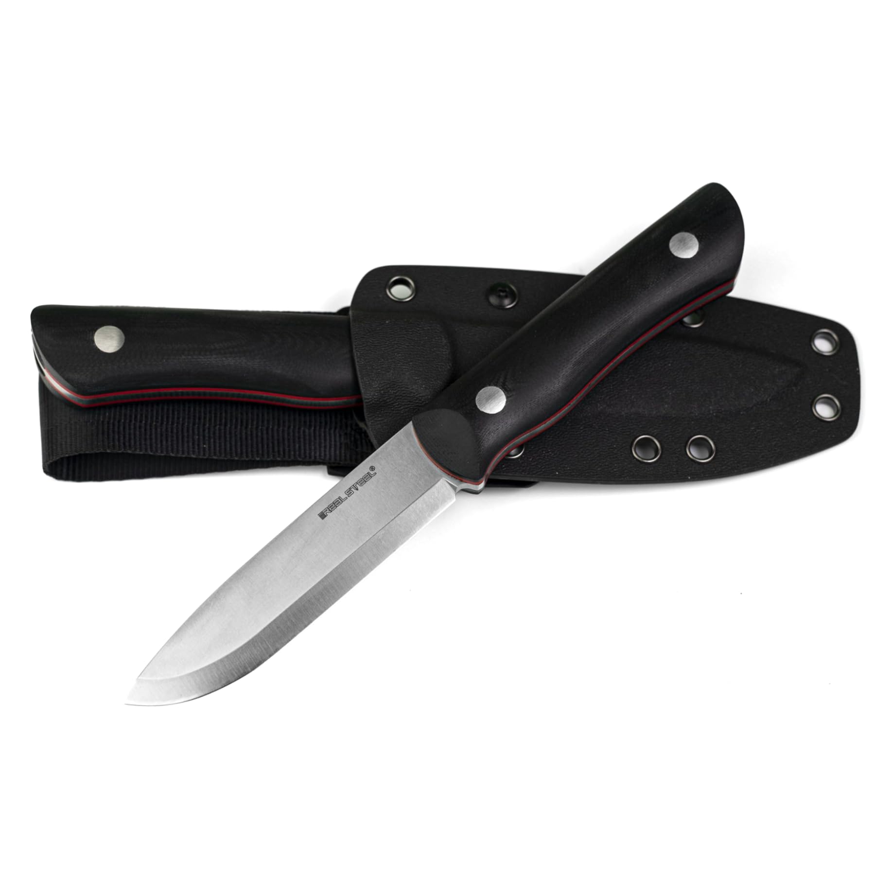 REALSTEEL Bushcraft III Hunting Knife - D2 Blade and G10 Handle - Perfect for Hunting, Hiking and Daily Cutting Task- EDC Knife for Men and Women, Black/Scandi