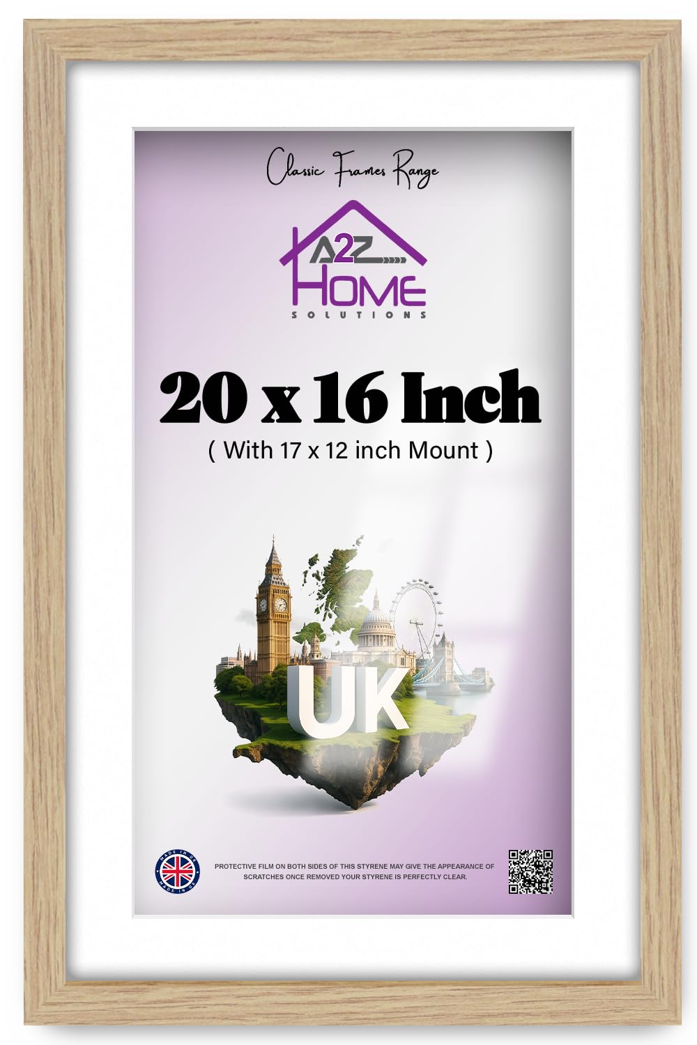 A2Z Home Solutions Elegant Wood Finish 20 X 16 Inch Poster Frame With 43.18 X 30.48 Cm White Mount For Art And Home Decor 50.8 X 40.64 Cm Oak Frame Ideal For Room Interior Gallery Display
