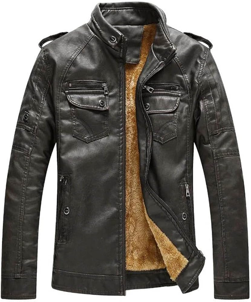 Ornrjfll Winter Jacket Men Stand Collar Motorcycle Leather Jackets