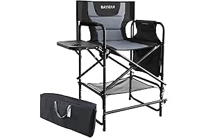 Portable Barber Chair Tall Folding Directors Chair with Side Table