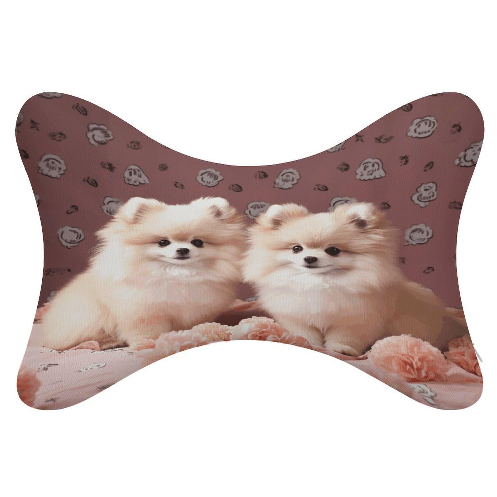 VstaDank Pomeranians Puppies and Point Car Neck Pillows 2 Pack Removable Ergonomic Cervical Support Pillow Fashion Cozy Bone Shaped Pillows Soft Car Headrest Pillow for Office Airplane Most Car
