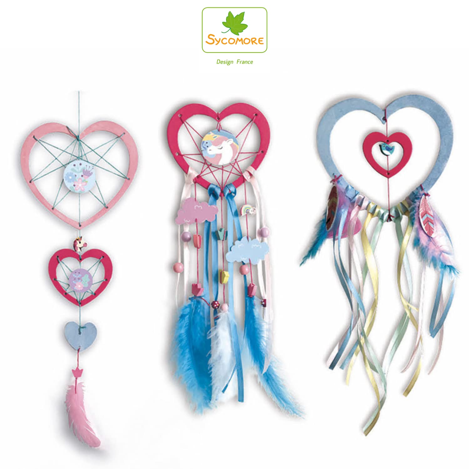 Sycomore - Attrape Rêves Cœur - Dream Box 5 Projets | Kit Créatif Complet Avec Plumes, Perles, Fils, Boîte Rangement