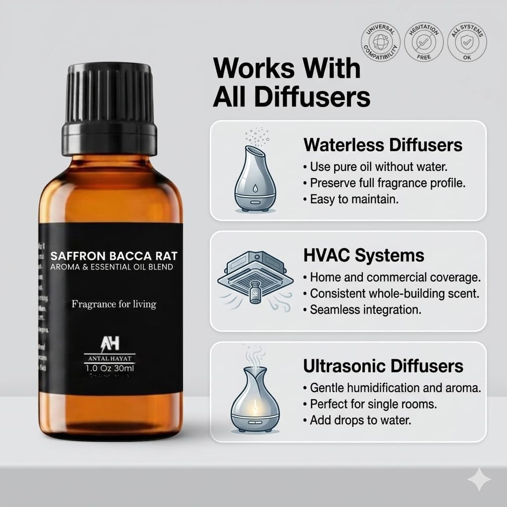 Hotel Diffuser Oil Inspired by The Baccarat Hotel Scent 30mL – Amber Woody Fragrance for Diffuser - Premium Home Fragrance with Saffron and Jasmine - Saffron Essential Oil Glass Bottle with Dropper