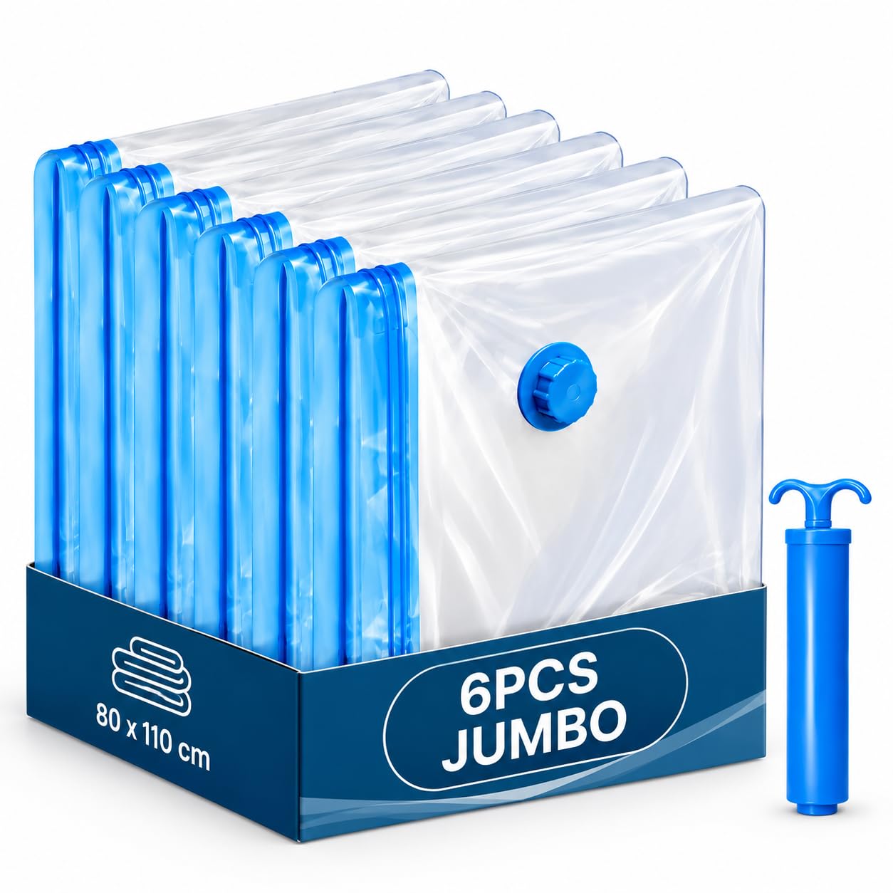 HomlyPro 6-Pack Vacuum Storage Bags, 80 x 110cm Jumbo with Hand Pump, Space Saver Compression Bags with Airtight Zip Seal for Clothes Storage, Bedding, Blankets, Home & Vacuum Bags for Travel