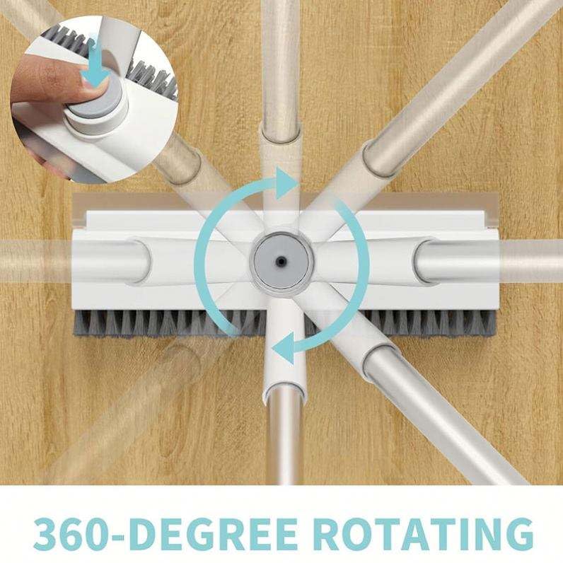 Image of 3 in 1 Bathroom Cleaning Brush with Wiper - Heavy Duty 51 inch Long Handle 360 Rotate Floor Scrubber Brush, Tiles Cleaning, Floor Scrub for Kitchen and Bathroom Wall