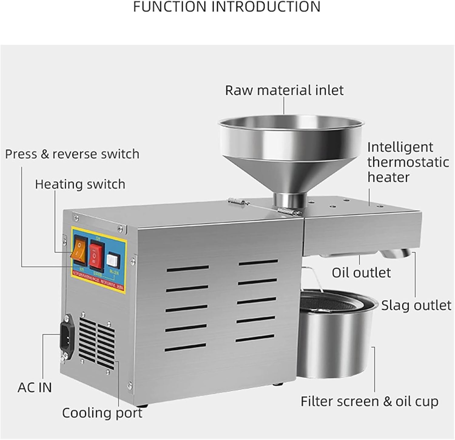Automatic Oil Press Machine 304 Stainless Steel Intelligent Cold Hot Press Oil Presser Foldable Design for Easy Storage for Pressing Peanut Sesame Rapeseed Walnut Oil