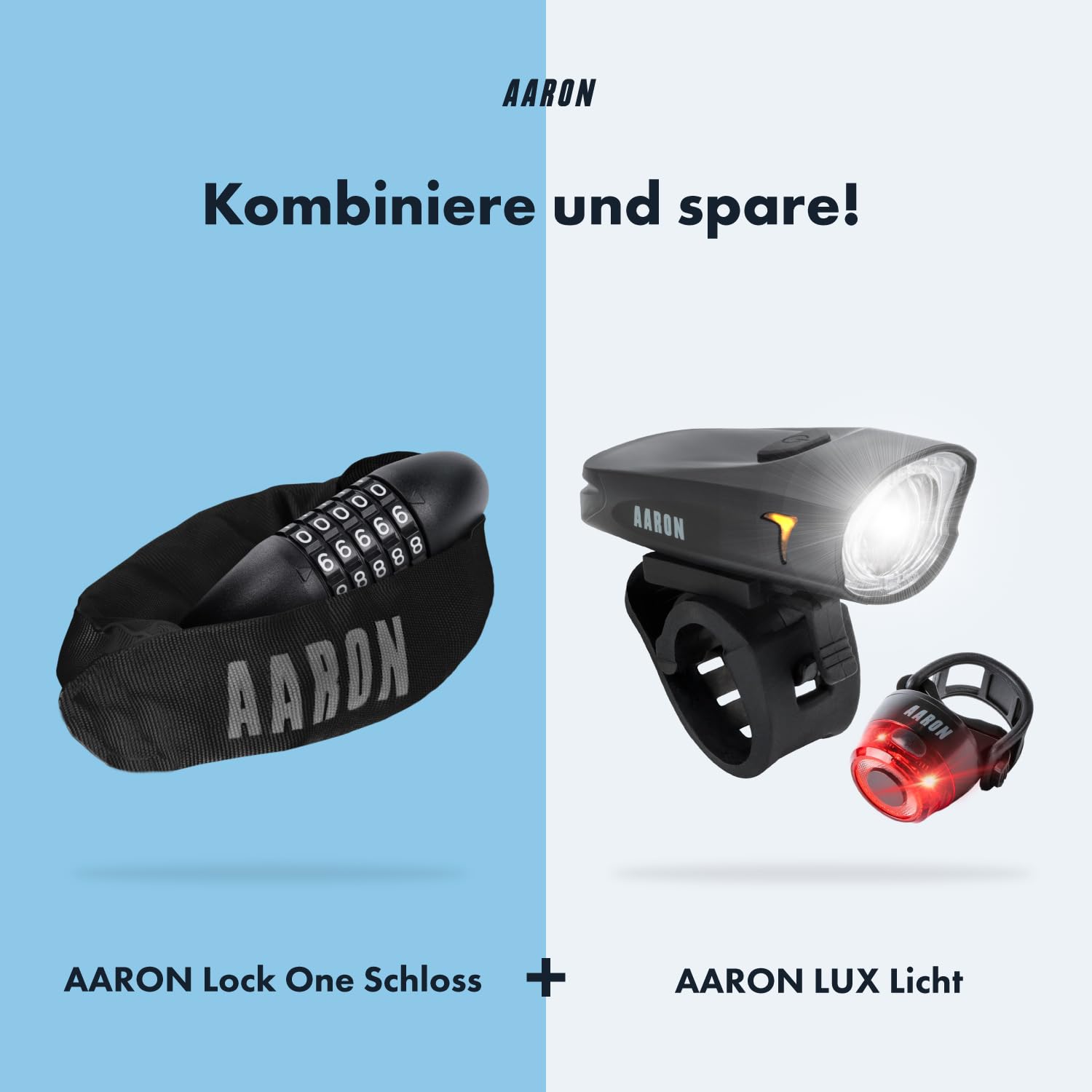 AARON Lock One Fahrradschloss mit 5-stelligem Zahlencode, Kettenschloss aus Stahl und hoher Sicherheitsstufe, Schloss für für E-Bike, Mountainbike, Trekkingrad, Tourenrad, Rennrad in schwarz