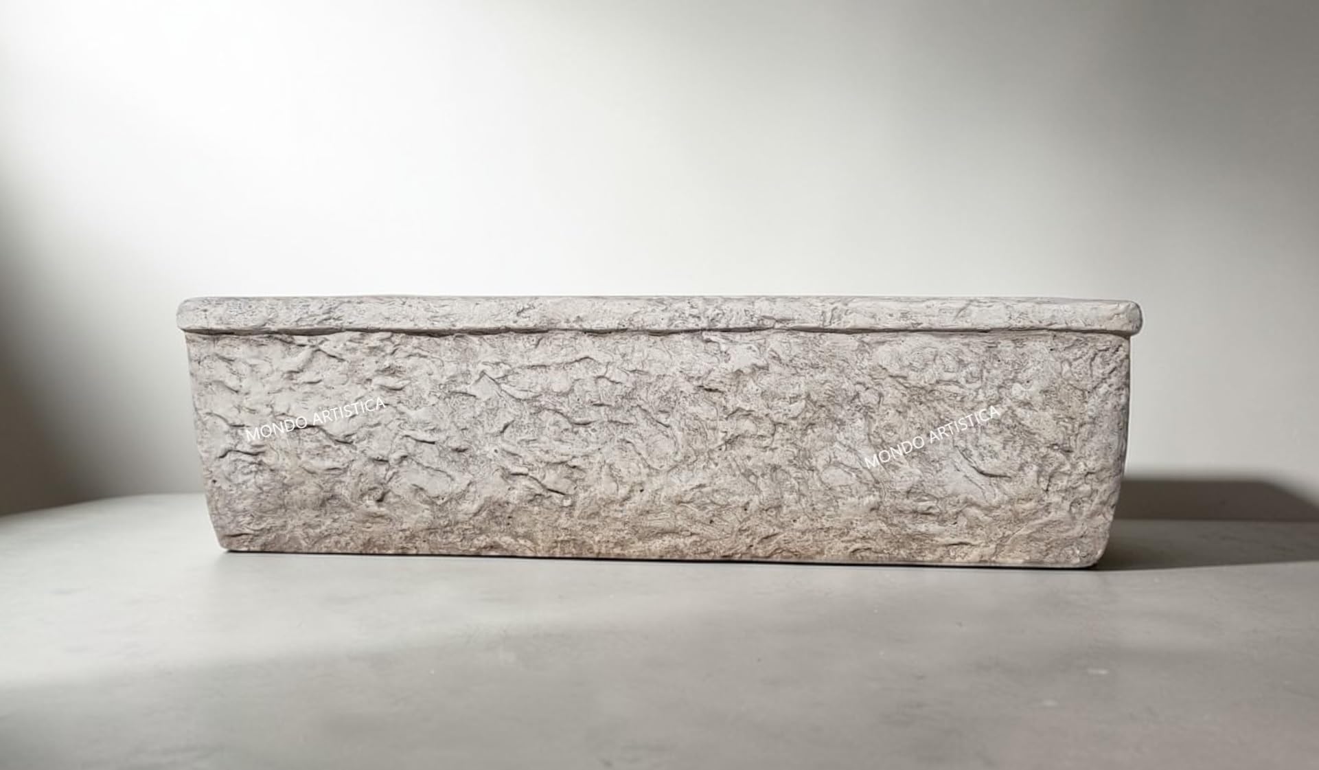 Lavandino Da Esterno, Lavabo Per Giardino, Pilozzo Con Vasca E Gocciolatoio, Fontana Altezza 22 cm, Larghezza 80x40 Cm, In Cemento Bianco E Polvere Di Marmo, Colore Sfumato Grigio, Mondo artistica