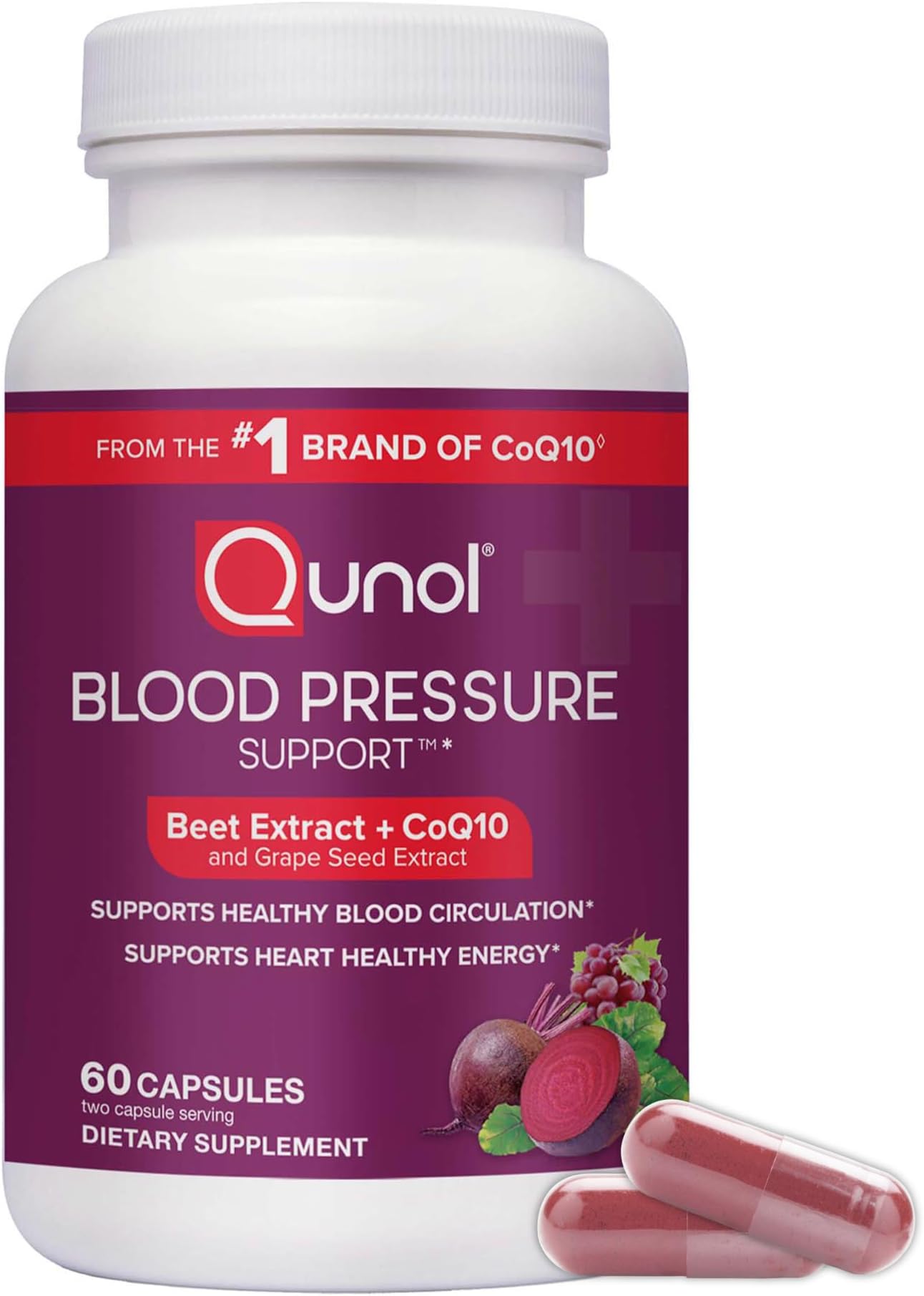 Blood Pressure Support, 3 in 1 Beets + CoQ10 + Grape Seed Extract, Beet Root Capsules that Supports Healthy Blood Circulation & Heart Healthy Energy, 60 Count (Pack of 1)