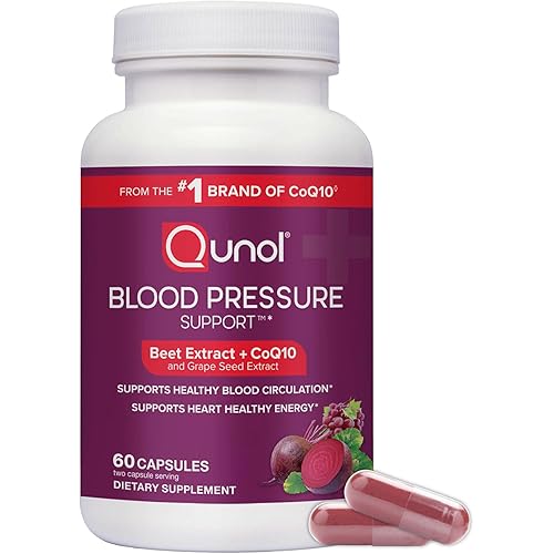 Qunol Blood Pressure Support, 3 in 1 Beets + CoQ10 + Grape Seed Extract, Beet Root Capsules That Supports Healthy Blood Circulation & Heart Healthy Energy, 60 Count (Pack of 1)