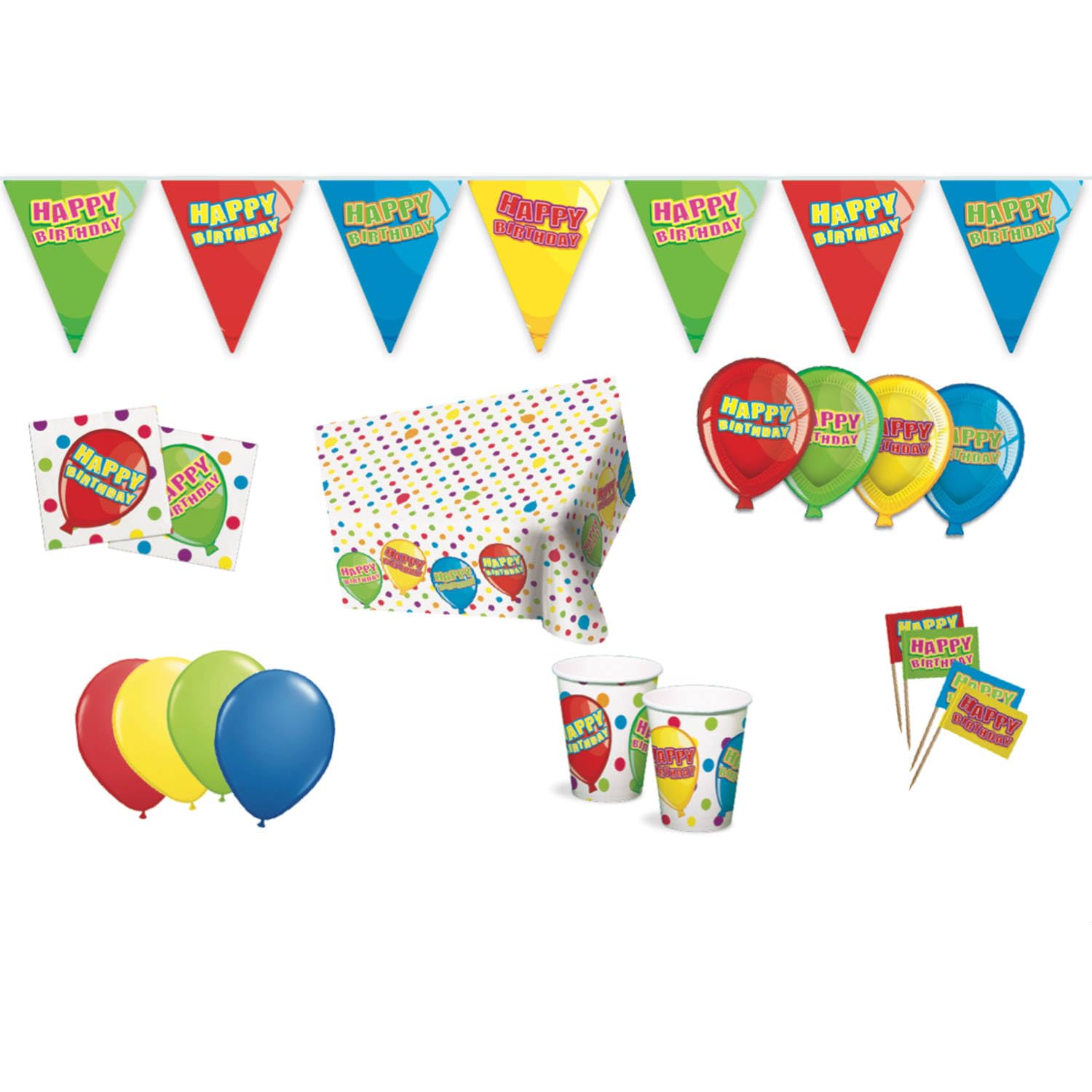 Folat Geburtstag Partypaket – Inkl. Teller, Becher, Servietten, Tischdecke, Luftballons & Deko