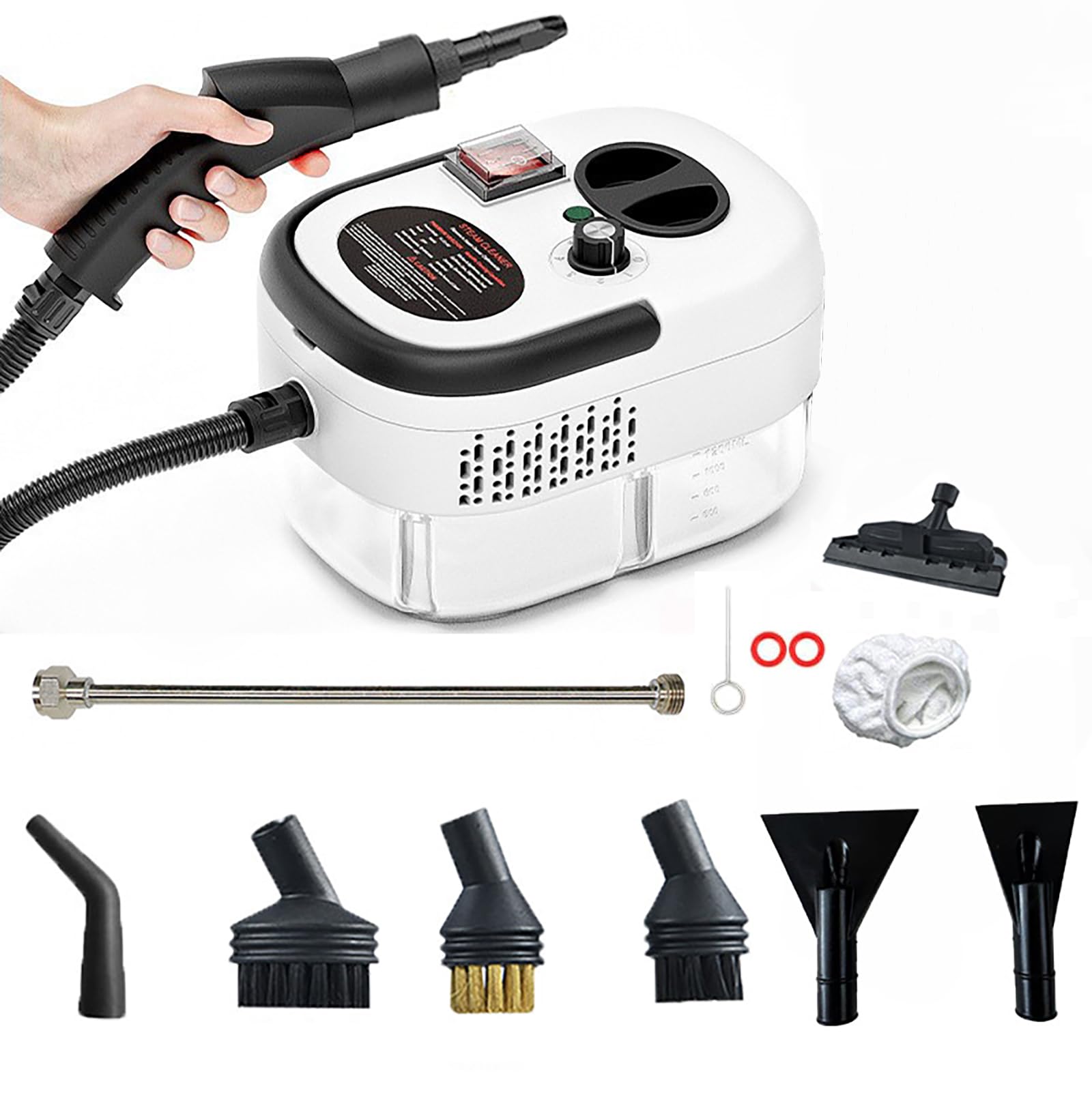 Nettoyer à Vapeur Portable 2500W, Nettoyeur Vapeur Haute Température et Haute Pression avec 9 Accessoires, Réservoir 1200 ML, 6 Niveaux de Vapeur pour Cuisine, Sol, Canapé, Carrelage et Voiture